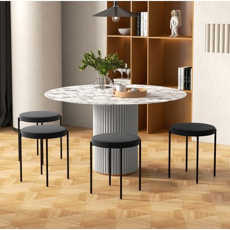 Juego de 4 sillas de comedor apilables, asiento acolchado, efecto terciopelo, metal negro (1/5)
