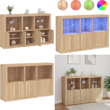 Buffet avec lumières LED chêne sonoma 162x37x100 cm - Buffet Moderne - Meuble De Rangement - Luminaire Led - Éclairage Rgb - Décoration Intérieure - Home & Living (1/5)