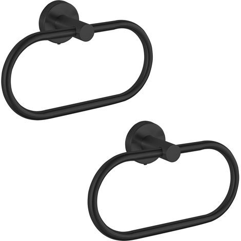 Lot de 2 Anneaux Porte-Serviettes en Noir - Support Mural Moderne en Acier Inoxydable - Accessoires de Salle de Bain (1/5)
