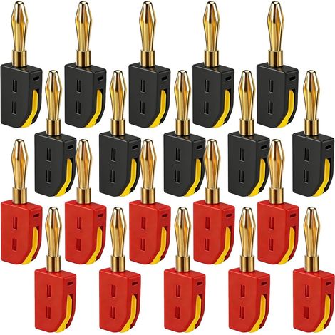 Fiches Banane 4mm - 20 Pièces - Laiton Doré - 32A Sans Soudure - HiFi Ampli Enceinte - Rouge Noir (1/5)