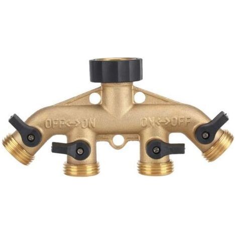 Robinet y sélecteur 4 sorties de vanne, connecteur de robinet en laiton répartiteur de tuyau distributeur 4 voies pour irrigation de jardin (1/4)