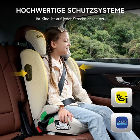 Siège auto i-Size R129 pour 3,5 à 12 ans (100–150 cm), dossier et appui-tête réglables, protection latérale contre les chocs, rehausseur léger avec Isofix (1/4)