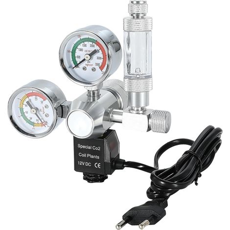 Détendeur CO2 Aquarium Électrovanne 12V DC Régulateur de Pression avec Compte-bulles et Double Manomètre Interface W21.8 pour Plantes Aquatiques (1/5)