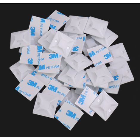 Embases Adhesive pour Attache de Cable 100 Pièces (18.5 mm x 18.5 mm) Serre Cable Adhesif Serre-Câbles Auto Adhésif Support de Serre Câble Plastique Embase pour Collier de Serrage Blanc.--Lefou (1/4)