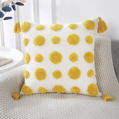 Taie d'oreiller en peluche ultra douce à bordure champêtre 45 x 45 cm jaune (1/5)