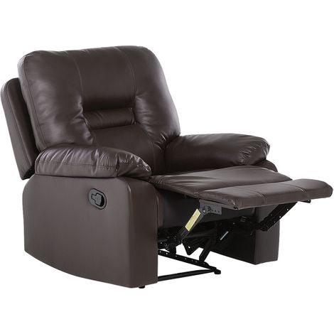 Sillón reclinable de piel sintética marrón reposapiés respaldo Bergen
