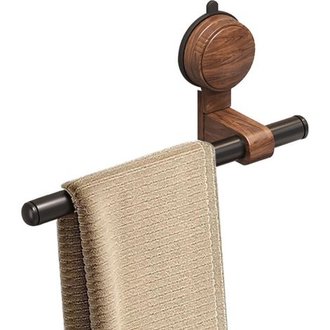 Barre Porte-Serviettes à Ventouse sans Perçage, Support Mural en Bois avec Tige Mobile, Crochets pour Salle de Bain et Cuisine