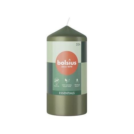 Selgros111 Stumpenkerze Green Olive - 33 Stunden Brenndauer, veganes Wachs