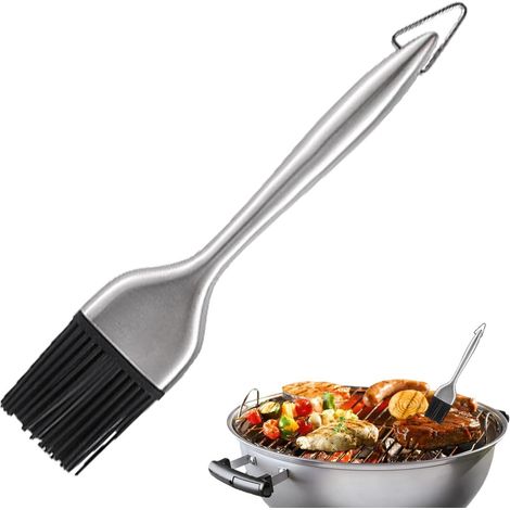 Cepillo para grasa resistente al calor, mango de acero inoxidable con cabezal extraíble, para el hogar, cocina, hornear, barbacoa, carne, filete (1/5)