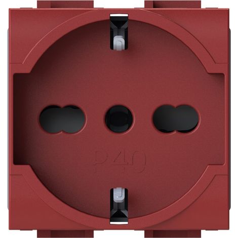 Modulo presa schuko, serie P, rosso, 16A, compatibile con serie BTicino Matix - 4Box P40 4B.AMR.P40