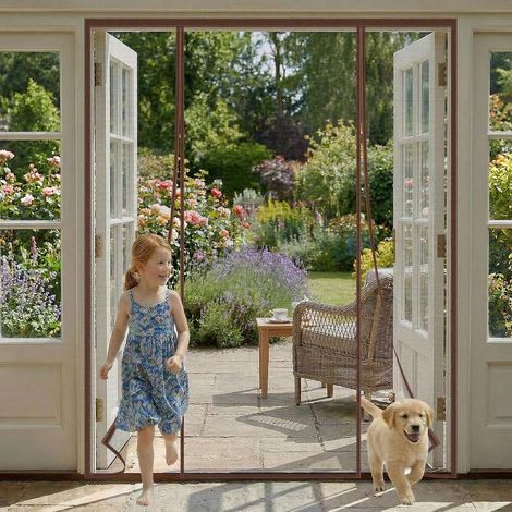 Moustiquaire Porte Fenetre 220x180cm Aimantée à Double Ouverture Latérale \u2013 Rideau Anti-Mouches et Moustiques avec Maille Très Dense, Idéal pour Porte de Balcon et Terrasse (Marron) (1/5)