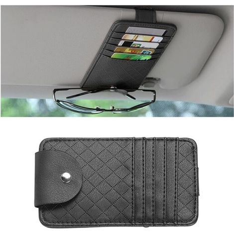 Sac De Rangement Multifonctionnel Voiture pour Les Lunettes De Soleil Cartes Bancaires Papiers Stylo Plume, Organiseur Pare-Soleil Voiture, Porte-Carte Organiseur Pare-Soleil Réglable(Noir) (1/4)