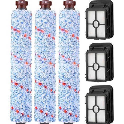 Pièces de rechange pour filtre à rouleau de brosse compatible Bissell CrossWave, 3 accessoires de brosse et 3 filtres à vide pour Bissell Crosswave série 1785, 2306, 2305 (1/5)