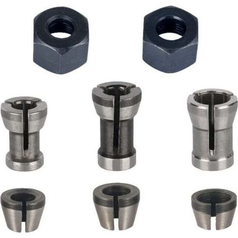 Mandrin de Fraiseuse - Lot de 8, Collet Mandrin Affleureuse (6 mm, 6.35 mm, 8 mm), Pince de Serrage Defonceuse (1/4)