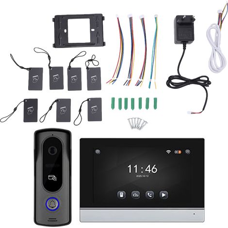 Sonnette vidéo intelligente 7 pouces avec écran tactile LCD, audio bidirectionnel, vision nocturne, détection de mouvement et alarme filaire pour maison, bureau ou villa (prise UE). (1/5)