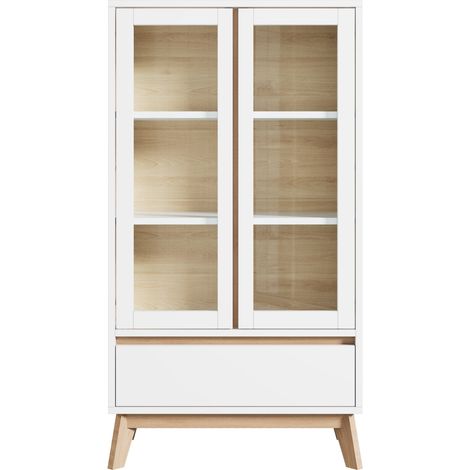 Vitrina alta de cocina de aglomerado blanco y efecto madera 80 x 40 x 150 cm (1/5)