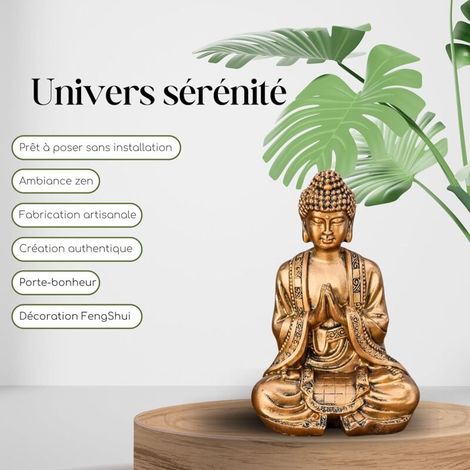 Statue Bouddha Or Méditation – Statuette Décoration Zen et Feng Shui – Apporte de la Spiritualité à Votre Intérieur et Une Ambiance Relaxante – Statue Porte-Bonheur – Hauteur: 12cm (1/4)