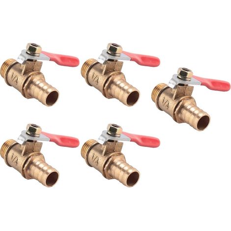 5 Stück 10 mm x 1/4 Zoll PT Außengewinde Volldurchgang Hebelgriff Schlauchtülle Messing Kugelhahn (1/5)
