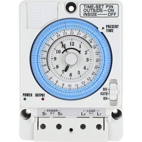 Minuterie mécanique, minuterie AC100-240V 2W minuterie mécanique industrielle 24H TB35-N avec alimentation électrique de sonnerie(TB35-N) (1/5)