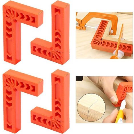 Lot de 4 équerres de positionnement de 80 mm à 90 degrés, pinces d'angle droit pour le travail du bois, cadres photo, boîtes, ou armoires, règle à angle droit de type L, outil de menuisier（ 80 mm）