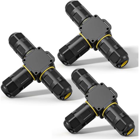 3 Pièces Connecteur Electrique Etanche avec 3 fils, IP68 T-Type Connecteur Etanche, pour câbles de diamètre Ø4-8 mm, pour les Éclairage à LED et Connexions Intérieures et Extérieures (1/5)