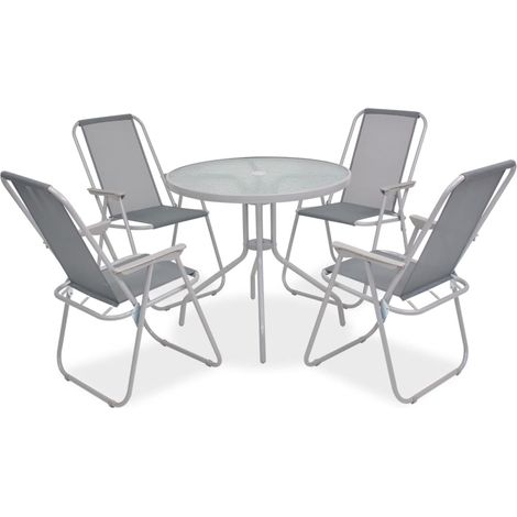 Ensemble à manger d'extérieur 6 pcs,Salon de jardin Acier et textilène Gris CFW67297 (1/5)
