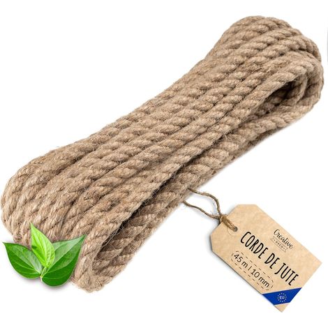 Creative Deco 45m Corde Jute 10mm - Personnalisable, Solide, Naturelle