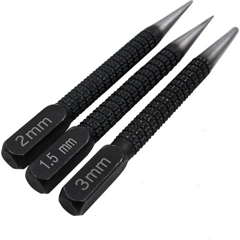 Lot de 3 - Poinçon Central - Poinçon à Ongles - Acier Allié Trempé - Pour Perçage et Menuiserie - Gris - 10,1x0,8 cm (1/5)