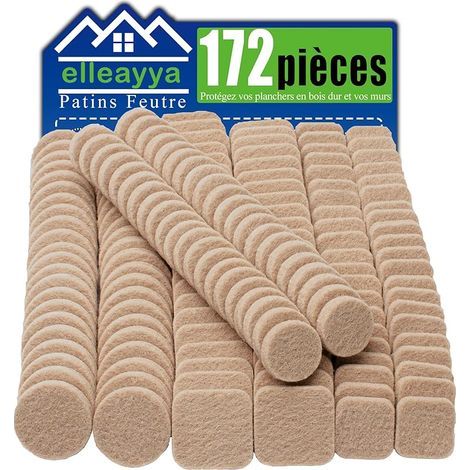 Patins Feutre pour Chaises et Meubles - Auto-Adhésifs Ronds & Carrés 19mm/25mm - 5mm d'Épaisseur - Anti-Rayures et Anti-Bruit - Professionnels pour Sols Durs - Beige (1/5)
