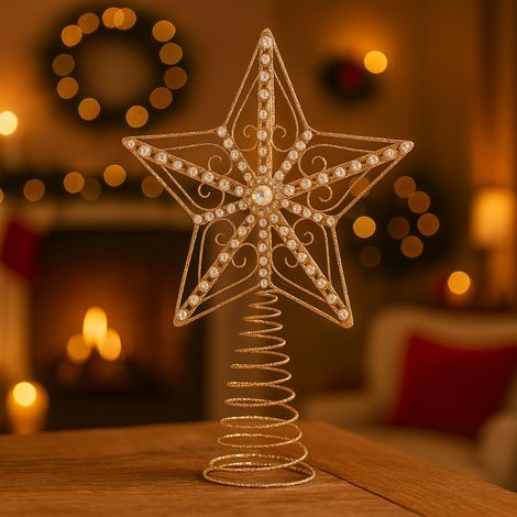 Puntale per albero di Natale a forma di stella in metallo decorazione natalizia h 31 cm (1/4)