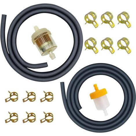 Pair Kit Durite Essence 3/16\" & 1/4\" (5mm & 6mm) + Filtre + 12 Colliers, 1m+1m Tuyaux Carburant pour Tondeuses Mini Motos Kart ATV 196cc 212cc (1/5)
