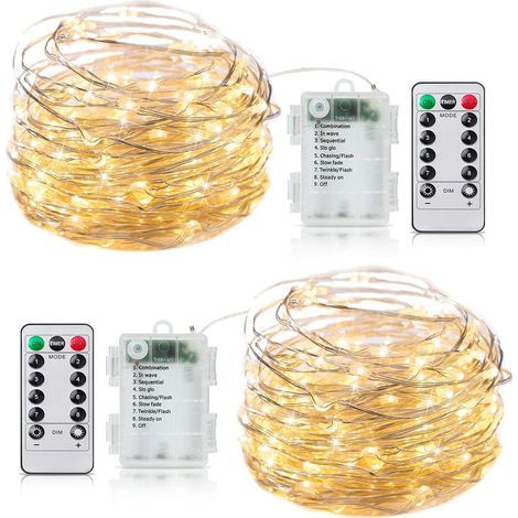Batteriebetriebene Lichterkette, 2er-Pack 100 funkelnde LED-Lichter mit Fernbedienung, wasserdicht für Schlafzimmer, drinnen, draußen, Hochzeit, Schlafzimmer, warmweiß (Warmweiß) (1/5)