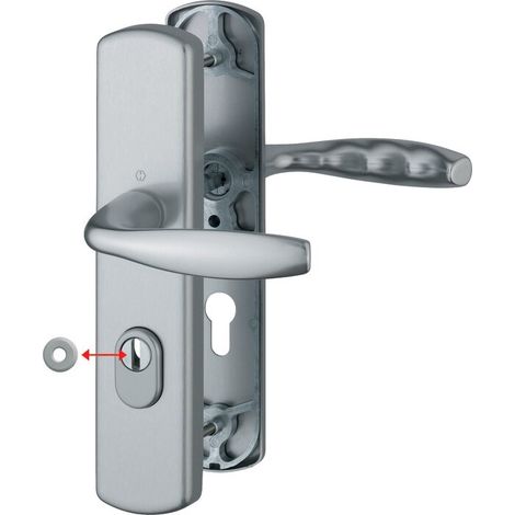 Poignée de porte sur plaque - New York - Hoppe - Aspect inox - Clè I - Avec protecteur de cylindre - (1/3)