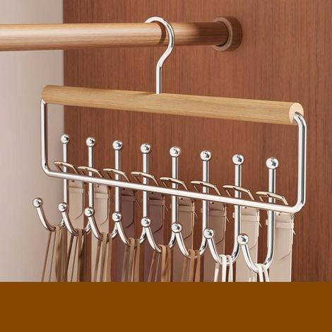 Cintre multi-fonctionnel 16 crochets en bois naturel, organisateur de rangement pour sous-vêtements, chaussettes et débardeurs, gain de place pour placard (1/5)
