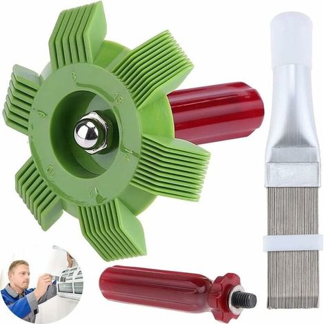 Peigne de climatiseur 2 pièces – Redresseur et nettoyeur d'ailettes – Compatible avec ailettes de 8 à 15 pas par pouce (1/5)