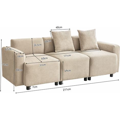 Modulares Sofa aus Chenille in Beige 211 x 67 x 71 cm HOMAIRE (1/5)