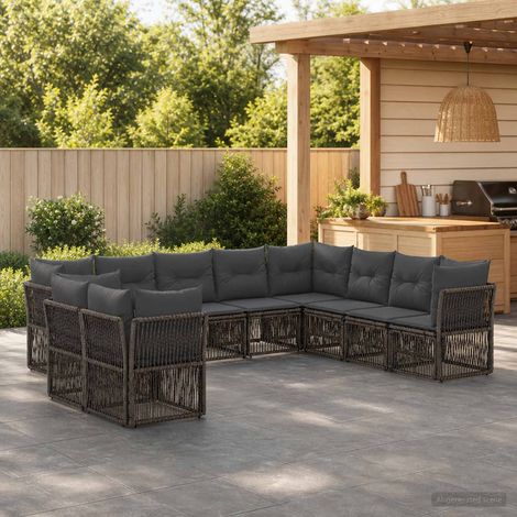 Set Divano da Giardino 10 pcs Grigio polyrattan vidaXL (1/5)