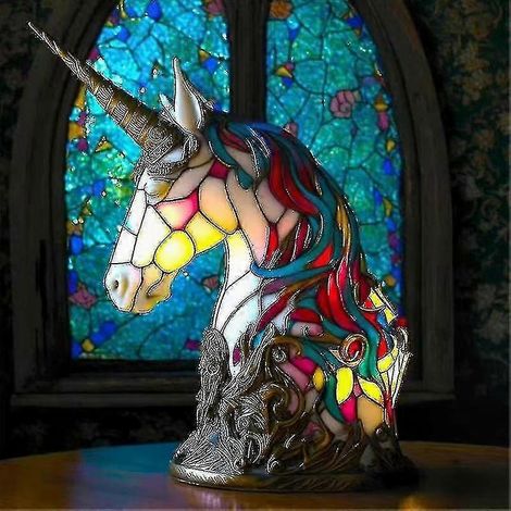 Luminaire déco table en résine colorée, lampe animal sculpté pour salon et chambre, éclairage d'ambiance original (1/5)