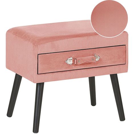 1 Drawer Bedside Table EUROSTAR Corduroy Pink (1/5)