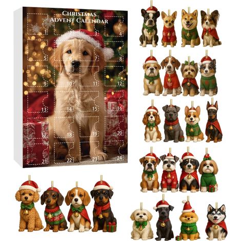 Calendrier De Lavent Pour Amoureux Des Chiens - Décorations En Acrylique Pour Arbre De Noël - Boîtes Mystère Avec Motifs De Races Canines - 24 Pièces (1/5)