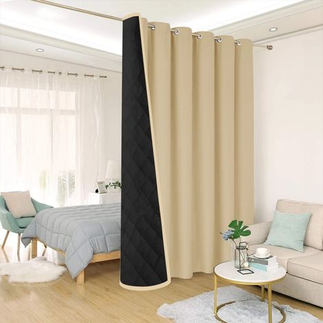 Rideaux thermiques d'hiver en coton, rideaux minimalistes occultants, rideaux coupe-vent (beige, 132 x 244 cm) (1/5)