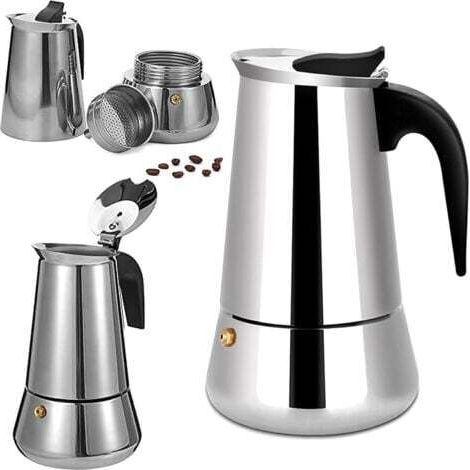 BUNTHAUS PA Cafetière moka italienne en acier inoxydable, 6 tasses, compatible avec tous les types de chaleur, 300 ml (1/4)