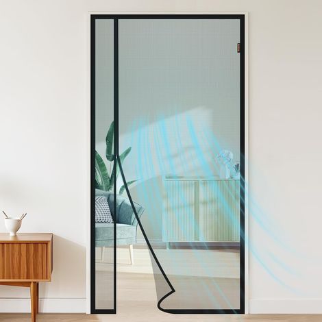 Rideau de porte magnétique à ouverture latérale avec aimant puissant adapté aux portes 120 240cm Noir (1/5)