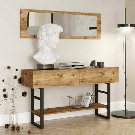 Dmora - Consola Helene, Mesa multiusos, Gabinete de soporte, Escritorio de pasillo, 139x43h76 cm, Roble, con embalaje reforzado (1/5)