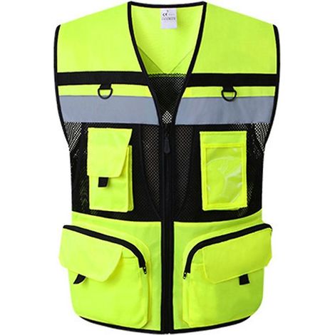 Sicherheitsweste für Damen und Herren mit Taschen, gut sichtbaren Reflektoren, Reißverschluss vorne, atmungsaktivem Material