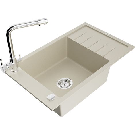 Mexen Elias fregadero de granito de 1 seno con escurridor y grifo de cocina Duero, beige - 6511-69-671600-00 (1/5)