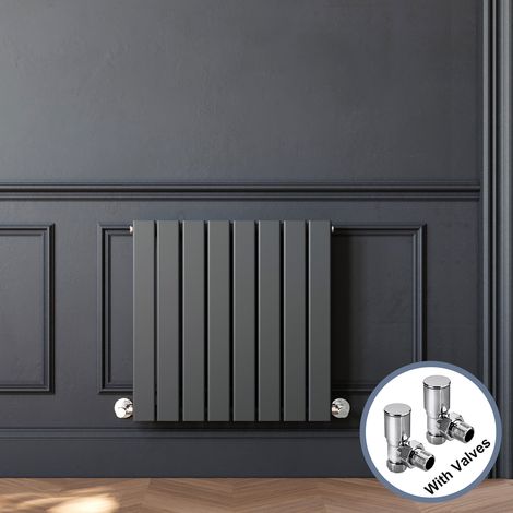 ELEGANT Modern Radiator Horizontal Flat Panel Radiator with Chrome Plated Solid Brass Radiator Valves 600x600mm Anthracite Single Bathroom Heater (1/5)