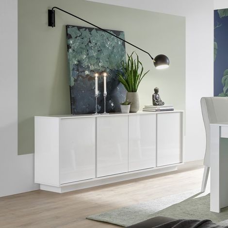 Moderne Wohnzimmer-Kommode, hochglanz weiß, 4 Türen, 180 cm, Connie Ice (1/5)