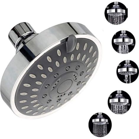Soffione doccia ad alta pressione, soffione fisso con 5 funzioni, soffione doccia standard, ugelli a pioggia anti-intasamento, uscita massaggiante - Crezuo