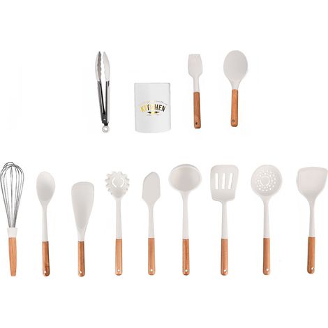 12-teiliges Set weißer Silikon-Küchenhelfer im minimalistischen nordischen Stil – Antihaft-Küchenzubehör-Set (1/5)